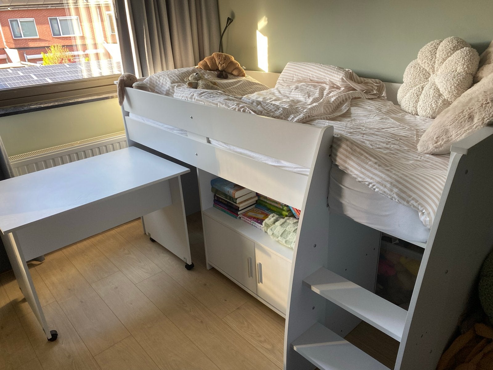 Halfhoogslaper met bureau en opbergruimte, Ophalen, Gebruikt, 90 cm, Eenpersoons