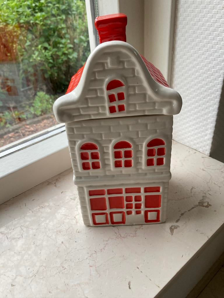 Postcode loterij koekjes pot huis rood wit, Ophalen of Verzenden, Zo goed als nieuw