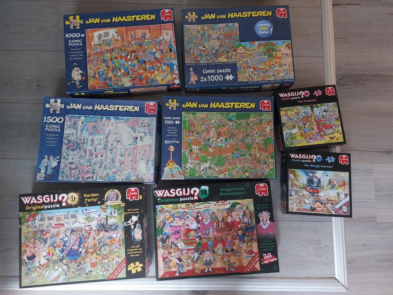 8 x Wasgij en Jan van Haasteren puzzels 500 tot 1500 stuks, Ophalen of Verzenden, 500 t/m 1500 stukjes, Zo goed als nieuw, Legpuzzel