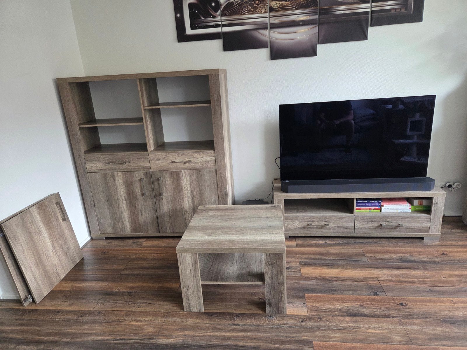 Complete woonkamerset: kast, tv-meubel, salontafel, eettafel, Ophalen, Gebruikt