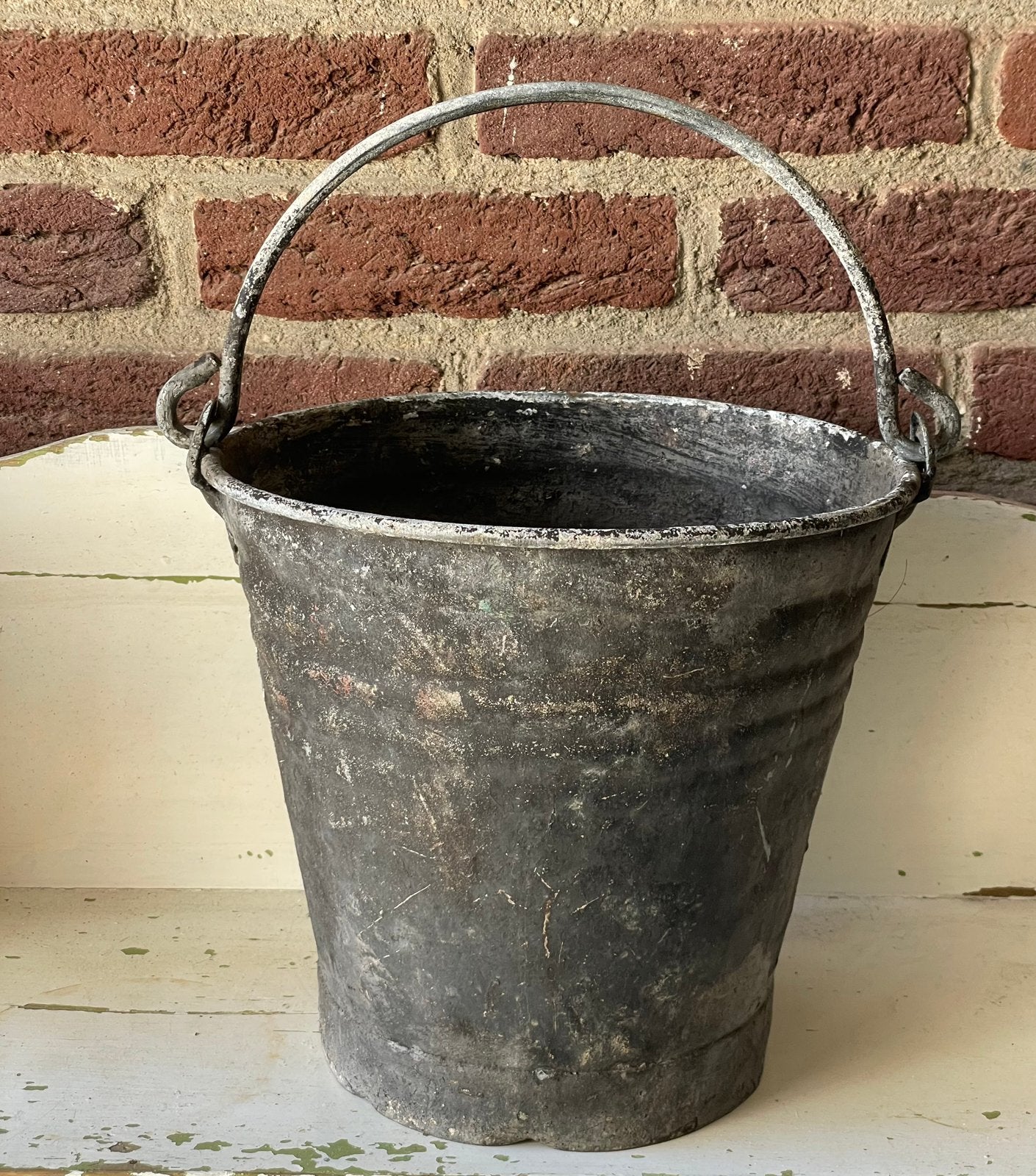 Brocante oud zinken emmer / emmertje sleets zwart, Ophalen of Verzenden