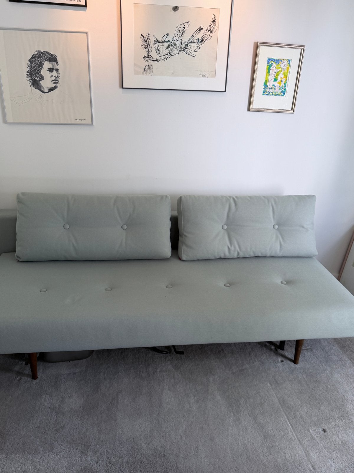 Innovation Living Recast slaapbank - Lichtblauw, Ophalen, Blauw, Tweepersoons, Zo goed als nieuw