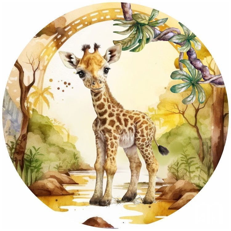 Muurdecoratie Baby Giraffe wandcirkel Jungle Dieren Sticker, Verzenden, Nieuw