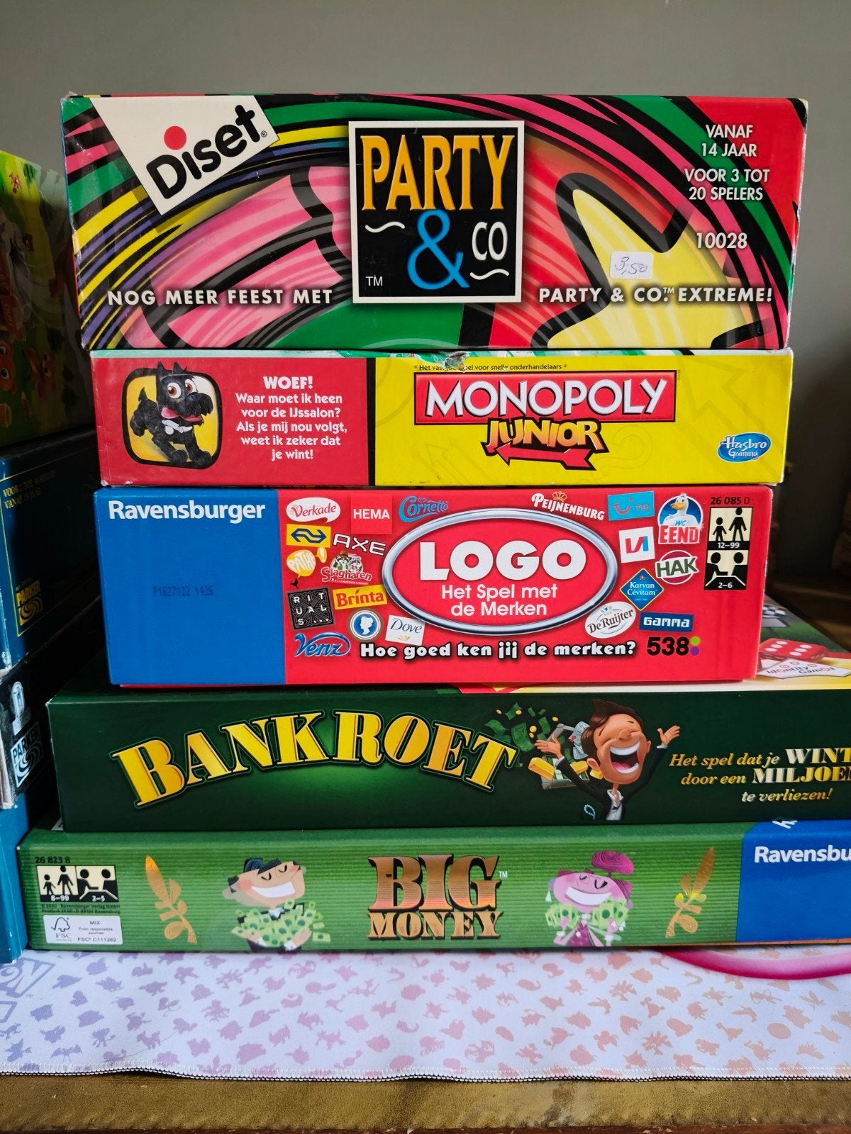 Bordspellen: Trivial Pursuit, Monopoly Junior, Party & Co, Vijf spelers of meer, Ophalen of Verzenden, Gebruikt, Parker, Goliath, Diset, Ravensburger