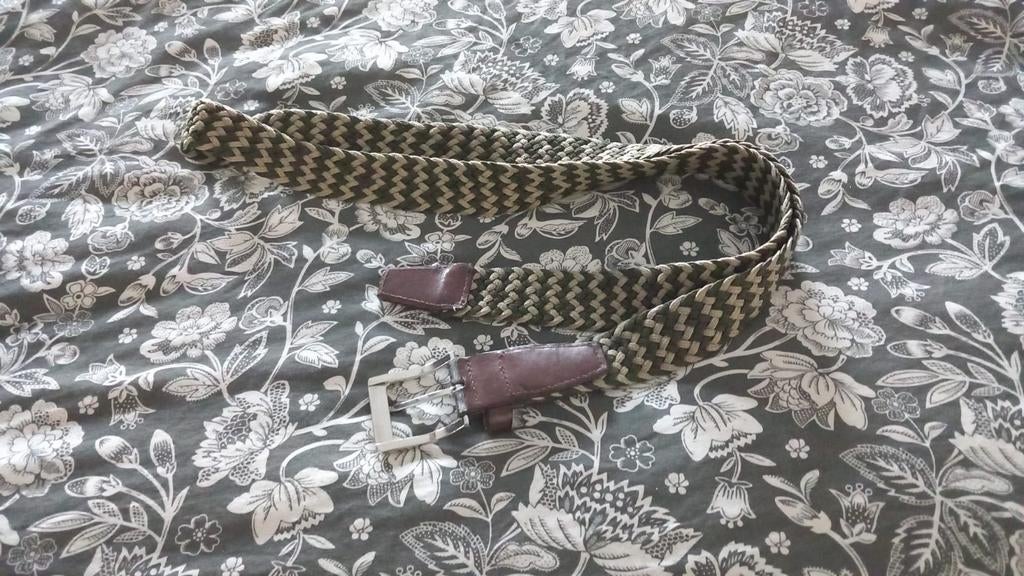 Gevlochten Riem - Groen/Beige, Overige kleuren, 3 tot 5 cm, Echt leder, 90 tot 100 cm