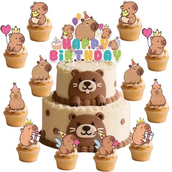 Capybara taart en cupcake topper set, Versiering, Taarten of Cupcakes, Ophalen of Verzenden, Zo goed als nieuw