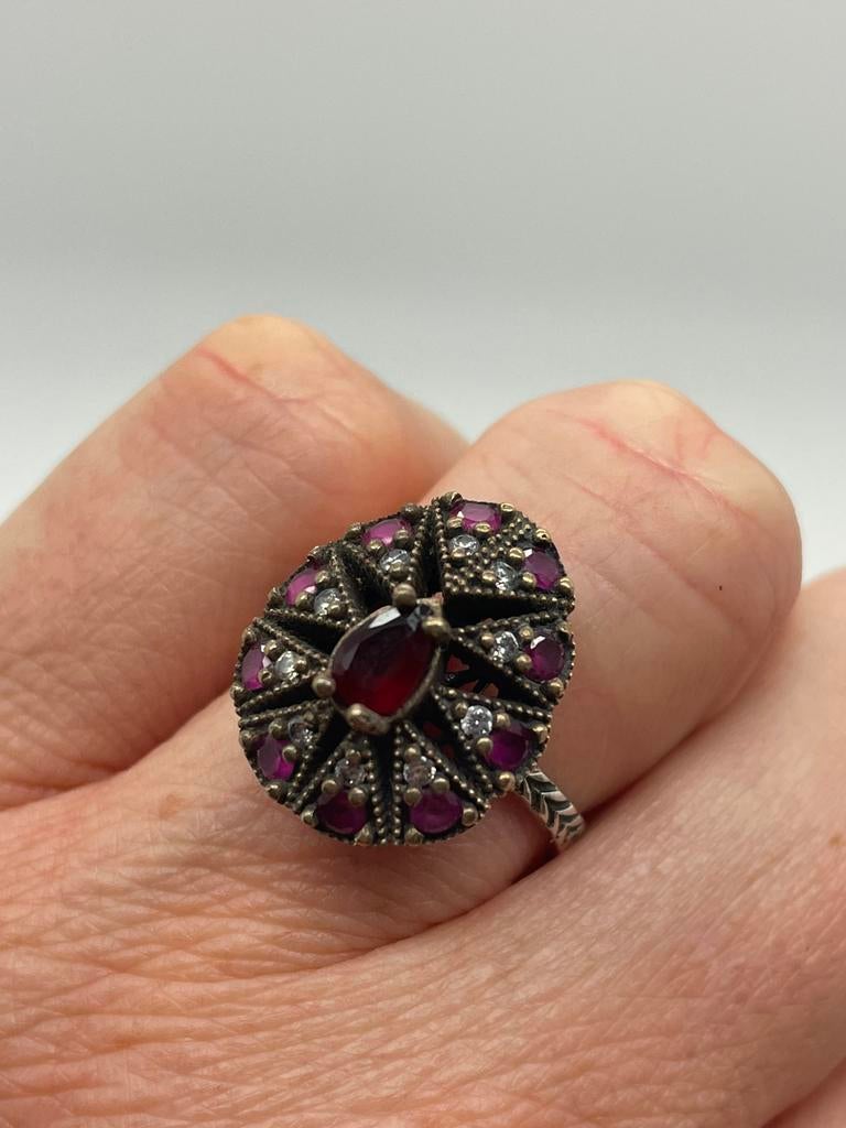 D932 Prachtige zilveren ring roze saffier maat 17,5, Ophalen of Verzenden, Zilver, Ring, Met edelsteen
