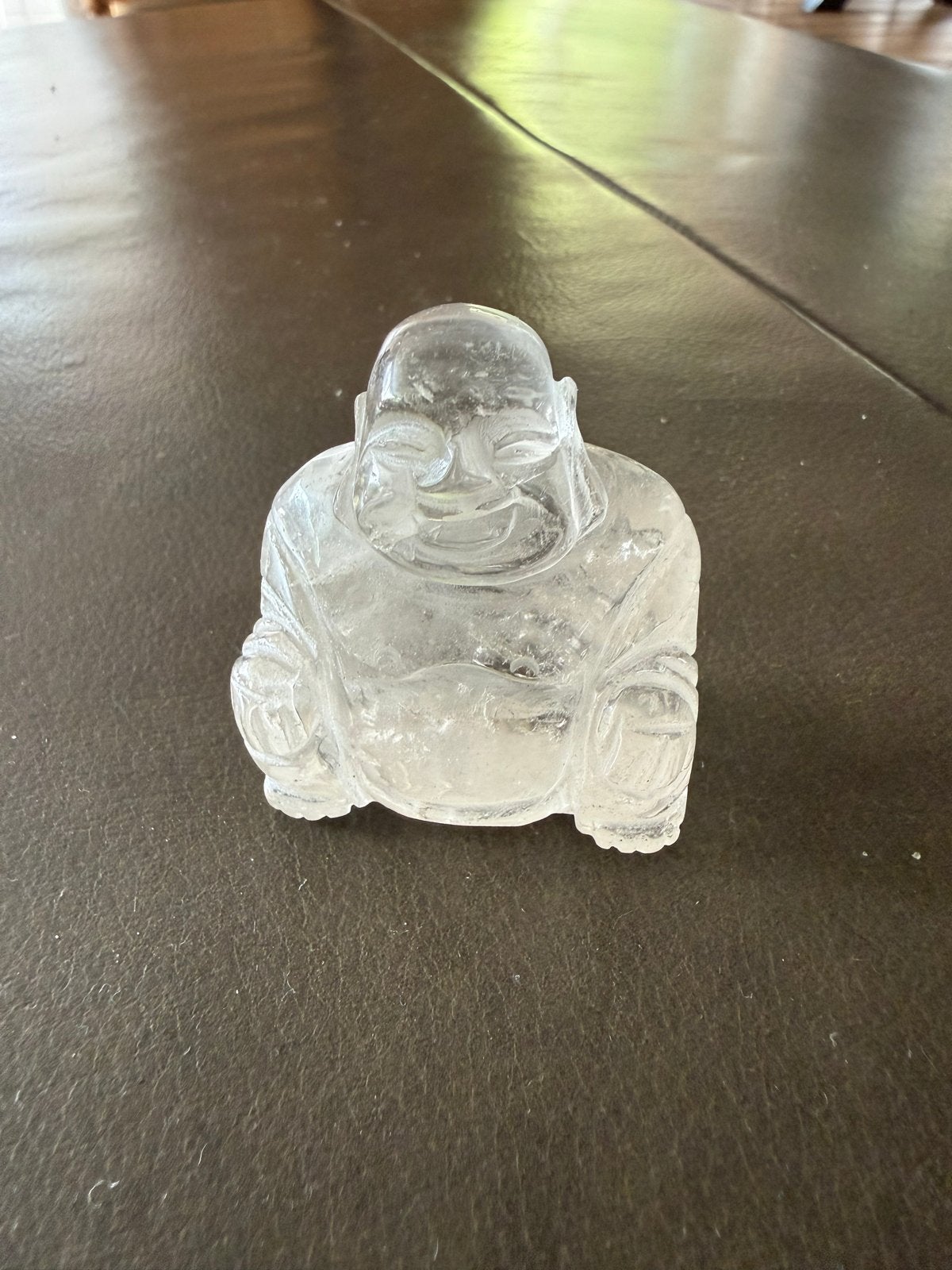 Lachende Boeddha van helder glas/kristal, Ophalen of Verzenden, Zo goed als nieuw, Glas, Overige kleuren