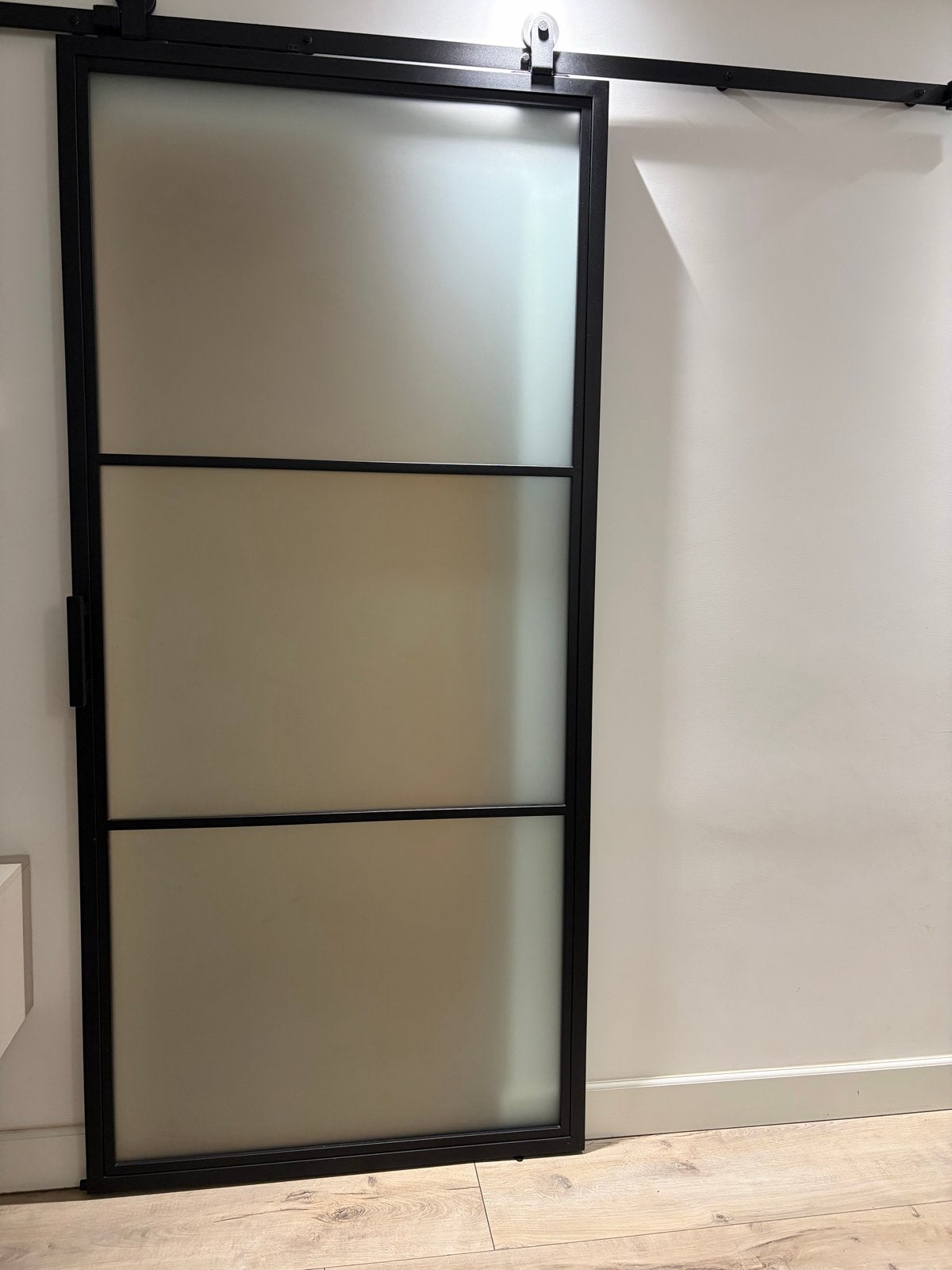 Stalen schuifdeur met mat glas - 3 vakken, Doe-het-zelf en Verbouw, 80 tot 100 cm, Binnendeur, Ophalen of Verzenden, Schuifdeur