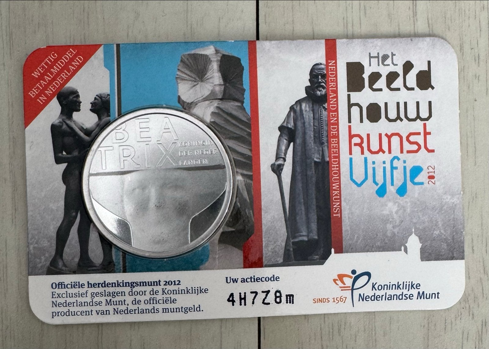 Zwaar verzilverde €5 munt Het Beeldhouwkunst Vijfje 2012, Verzenden, Koningin Beatrix, Euro's, Losse munt