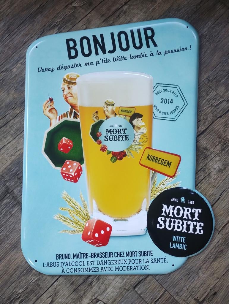 Mort Subite bier reclamebord, Verzamelen, Biermerken, Nieuw, Reclamebord, Plaat of Schild, Overige merken, Ophalen of Verzenden