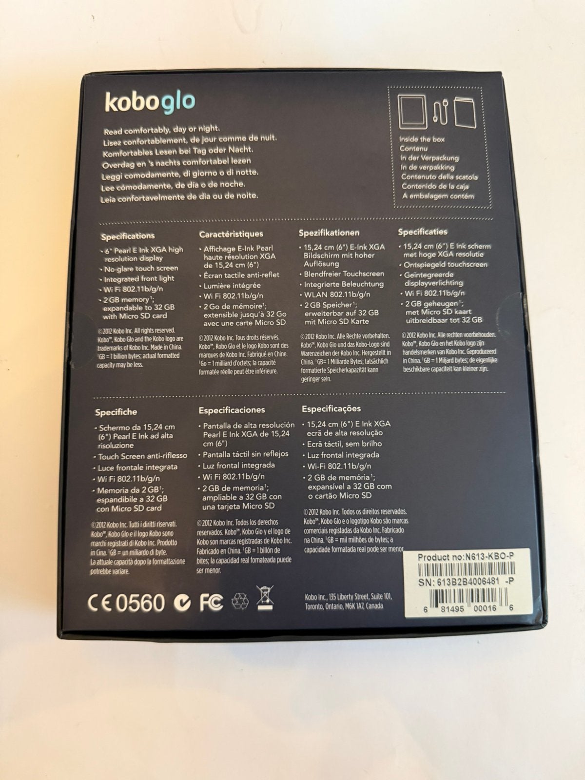 Kobo Glo – uitstekende staat - 4GB –  Doos, Computers en Software, E-readers, Verzenden, Kobo, Zo goed als nieuw, 4 GB of minder