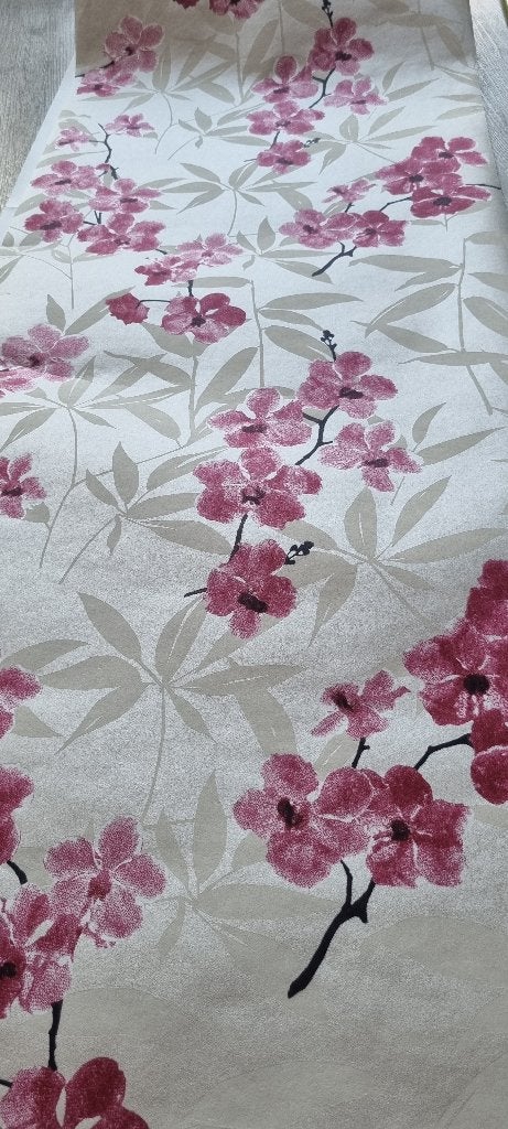 Prachtige Japanse bloemen behang., Ophalen of Verzenden, Vliesbehang, Roze, Bloemen