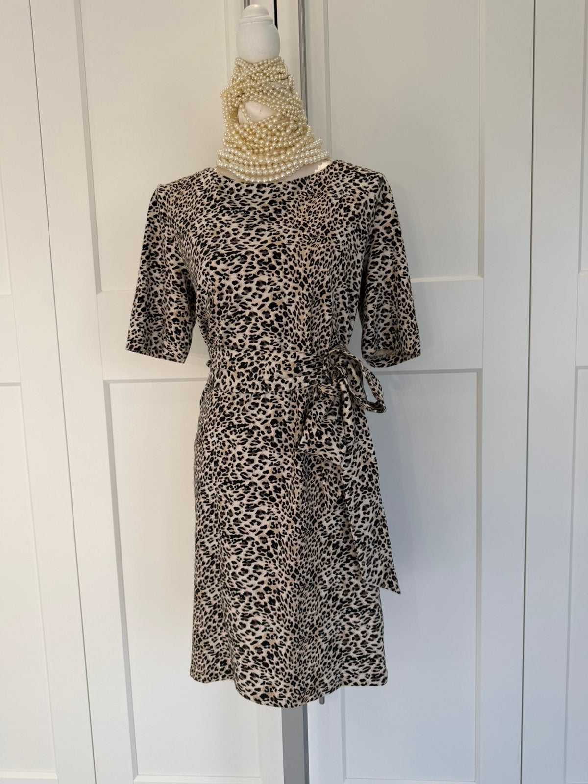 Schitterend Purdey jurk bruin beige panter 40 42 l xl, Bruin, Verzenden, Maat 42/44 (L), Zo goed als nieuw
