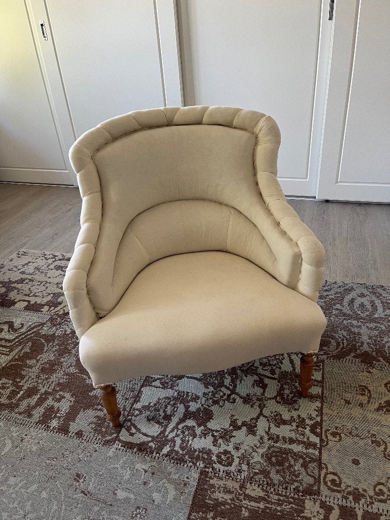 Romantische vintage fauteuil / damesstoel om op te knappen, Ophalen, Gebruikt, 75 tot 100 cm, Stof