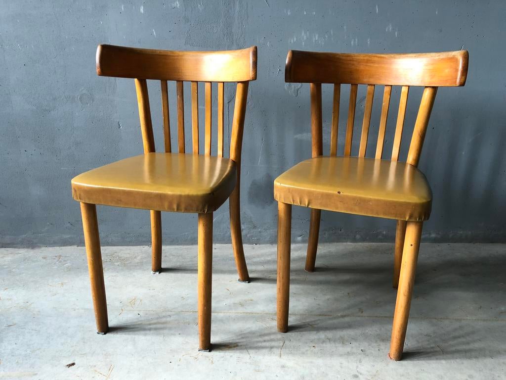 Set vintage hoiten cafestoelen | echt leren zitting, Ophalen, Twee, Bruin, Vintage cafestoelen