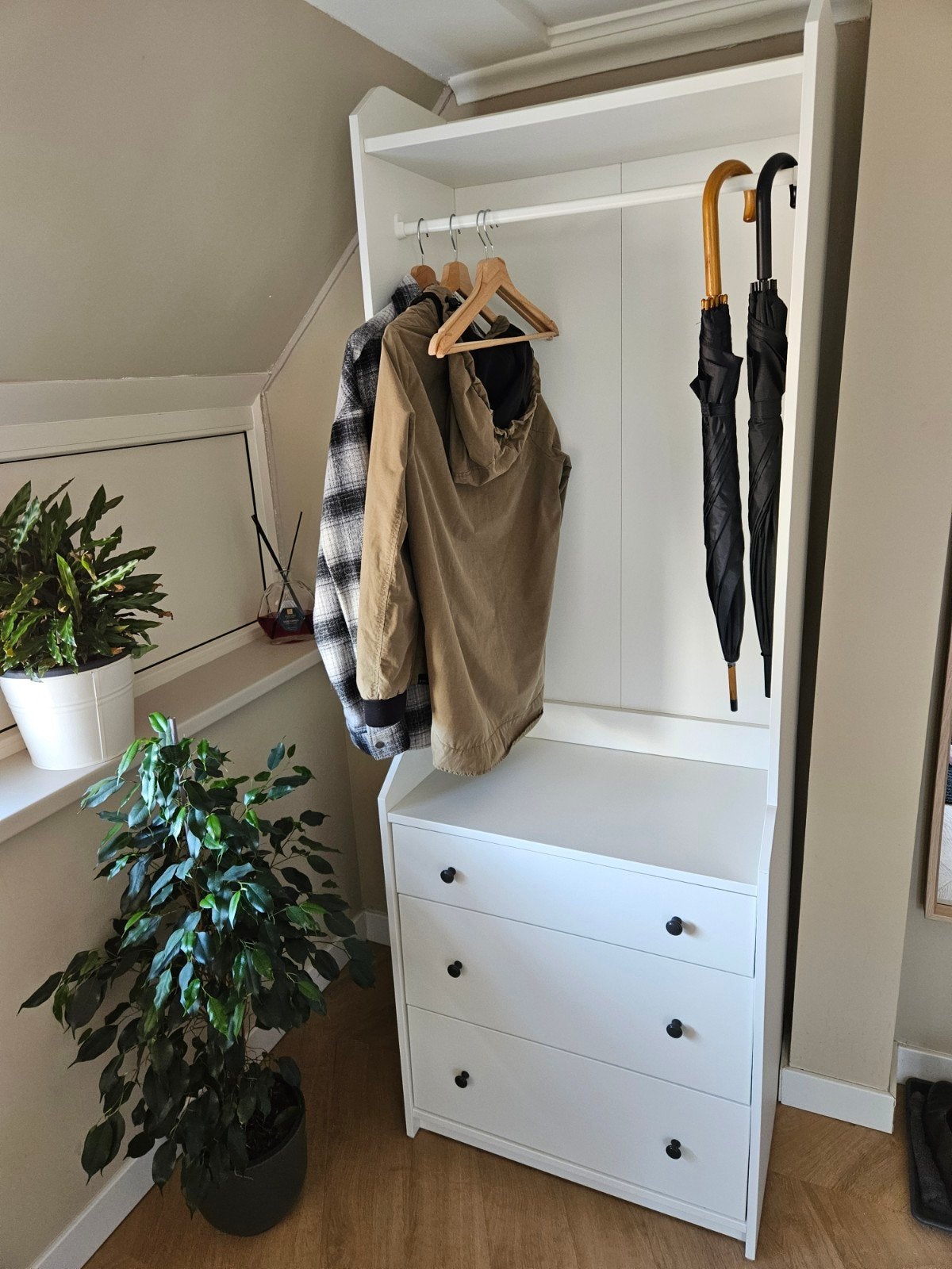 IKEA HAUGA Open kledingkast met 3 lades, wit, 70x199 cm, Ophalen, Overige materialen, Modern, Scandinavisch, 50 tot 100 cm