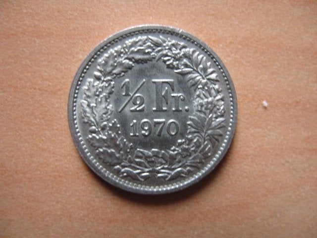 Zwitserland halve frank 1970 0,5 franc, Postzegels en Munten, Verzenden, Overige landen, Losse munt