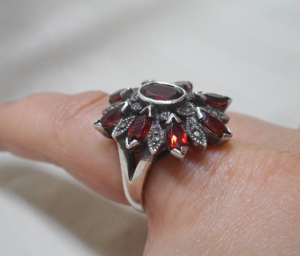 Prachtige zilveren antieke ring met stenen maat 17.5 nr.414, Verzenden, Zilver, Ring
