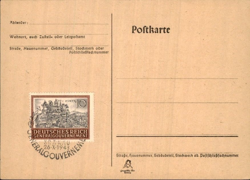 Derde Rijk - Krakau Stempel - 1943, Verzenden, Briefkaart