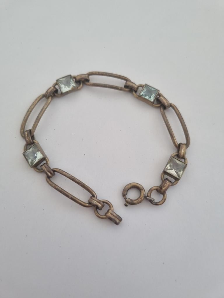 Antieke zilveren 835 armband met 4 steentjes, Verzenden, Zilver, Armband