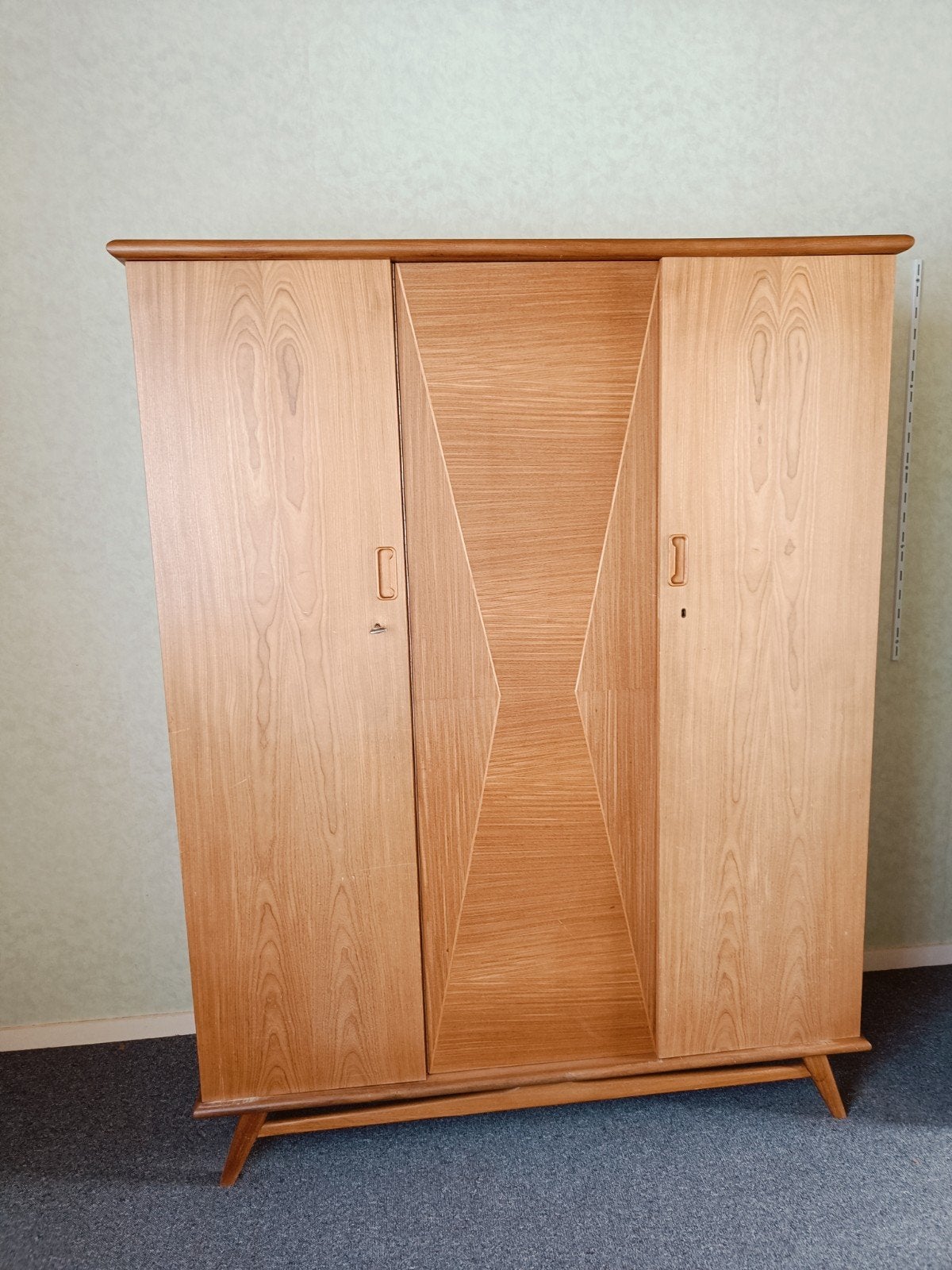 Retro slaapkamer set: bed, hanglegkast en nachtkastjes, Huis en Inrichting, Ophalen, Gebruikt, Bruin, Tweepersoons