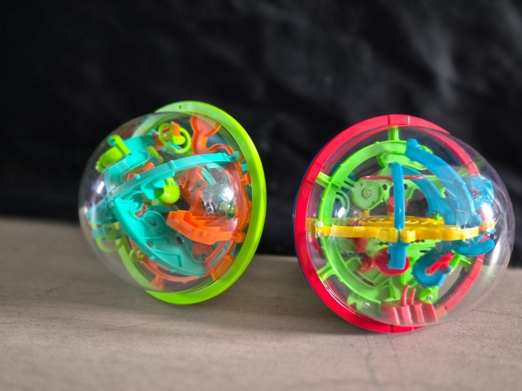 Set van twee 3D Maze Balls / Doolhofballen (Breinbrekers), Ophalen of Verzenden, Minder dan 500 stukjes, Zo goed als nieuw, Rubik's of 3D-puzzel