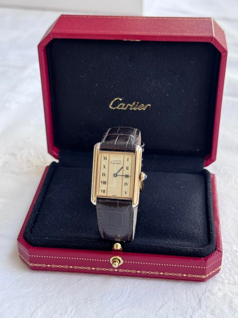 CARTIER dames Tank Vermeil. Full set., Overige merken, Leer, Polshorloge, Ophalen of Verzenden