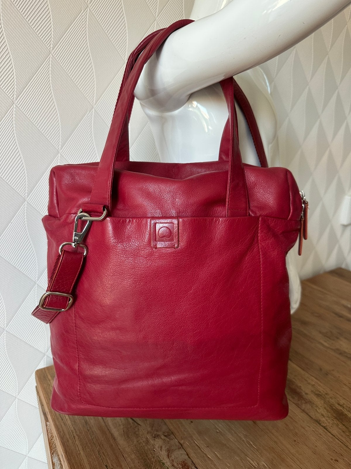 Vintage DELSEY Leren Laptoptas / Business Shopper, leer!, Gebruikt, Rood, Overige typen, Schouderband