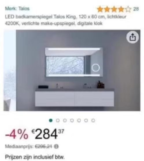 NIEUW! Talos led badkamer spiegel 120x60 €87,99, Nieuw, Ophalen of Verzenden, 100 tot 125 cm, Minder dan 100 cm