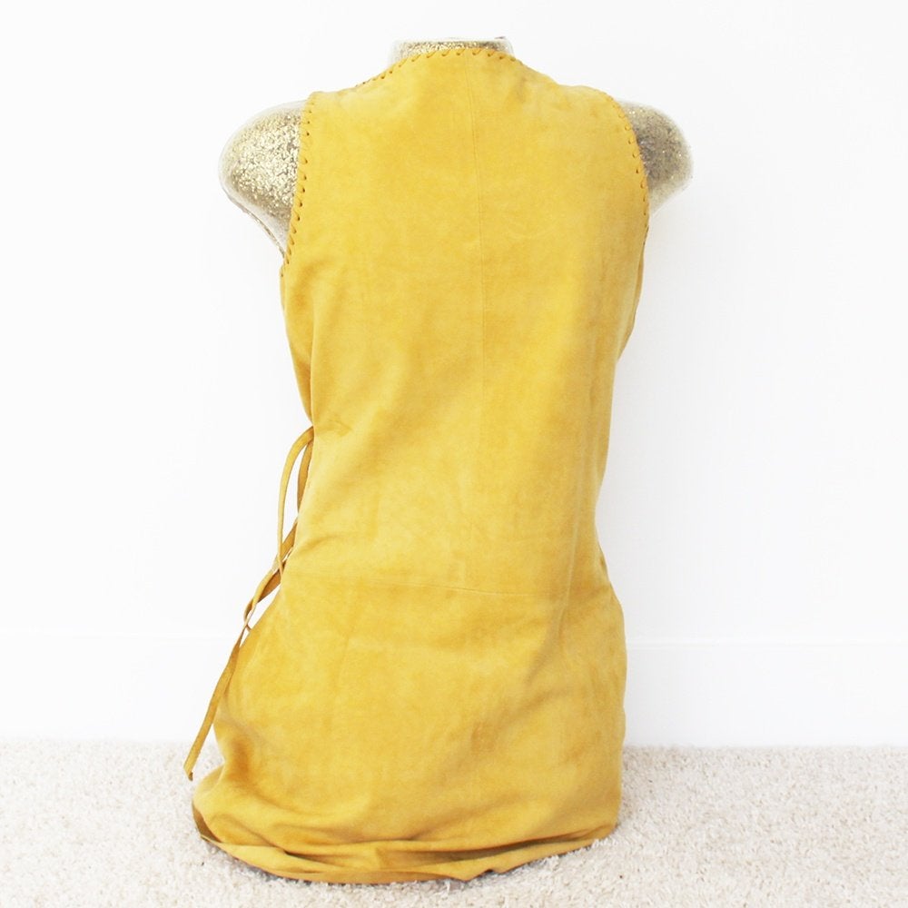 Exclusieve Suede Plein Sud Jeanius Jurk (Maat 38) € 300,-, Maat 38/40 (M), Geel, Plein Sud Jeanius, Ophalen of Verzenden