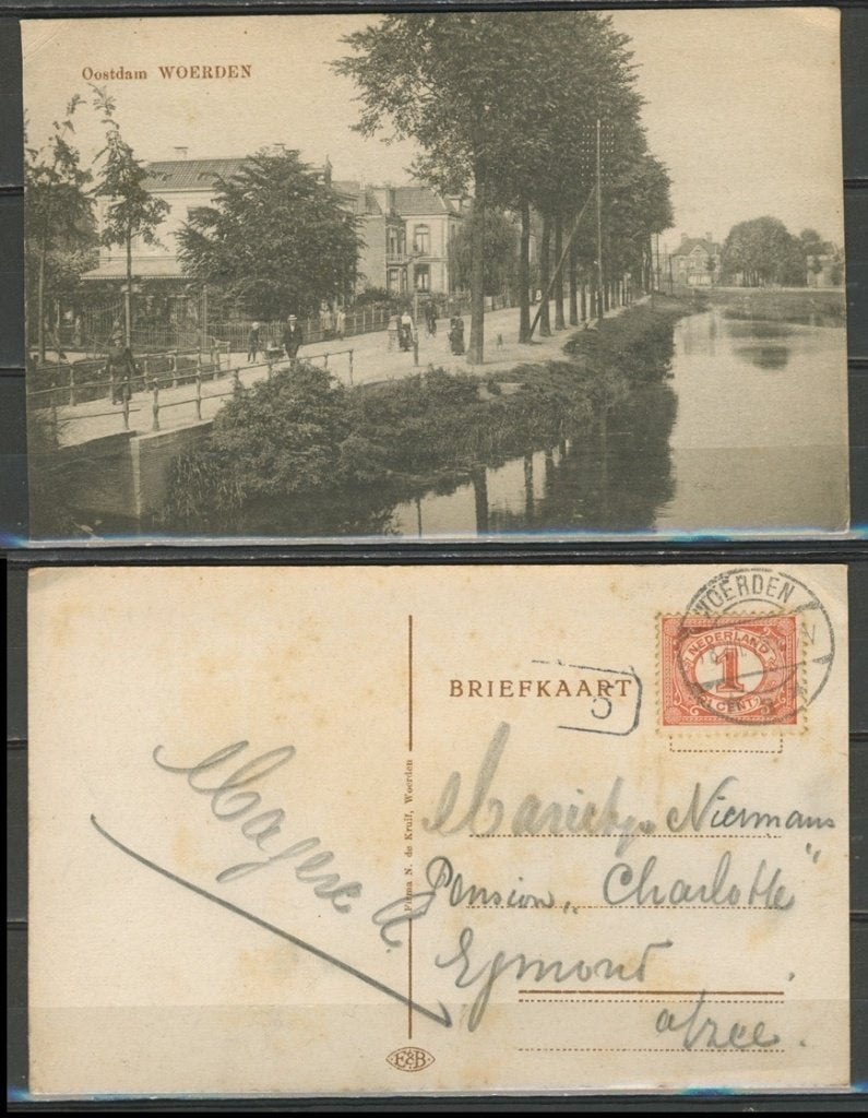 Woerden 1901 Oostdam Ansichtkaart 1063 jdu, Verzamelen, Ansichtkaarten | Nederland, Ophalen of Verzenden, Voor 1920, Gelopen, Utrecht