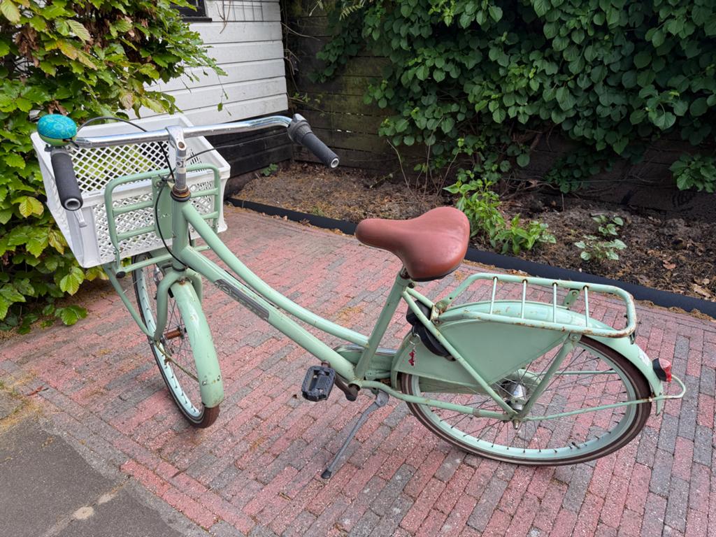 Leuke mintgroene fiets met mand en bagagedrager, Ophalen, Gebruikt, 26 inch of meer