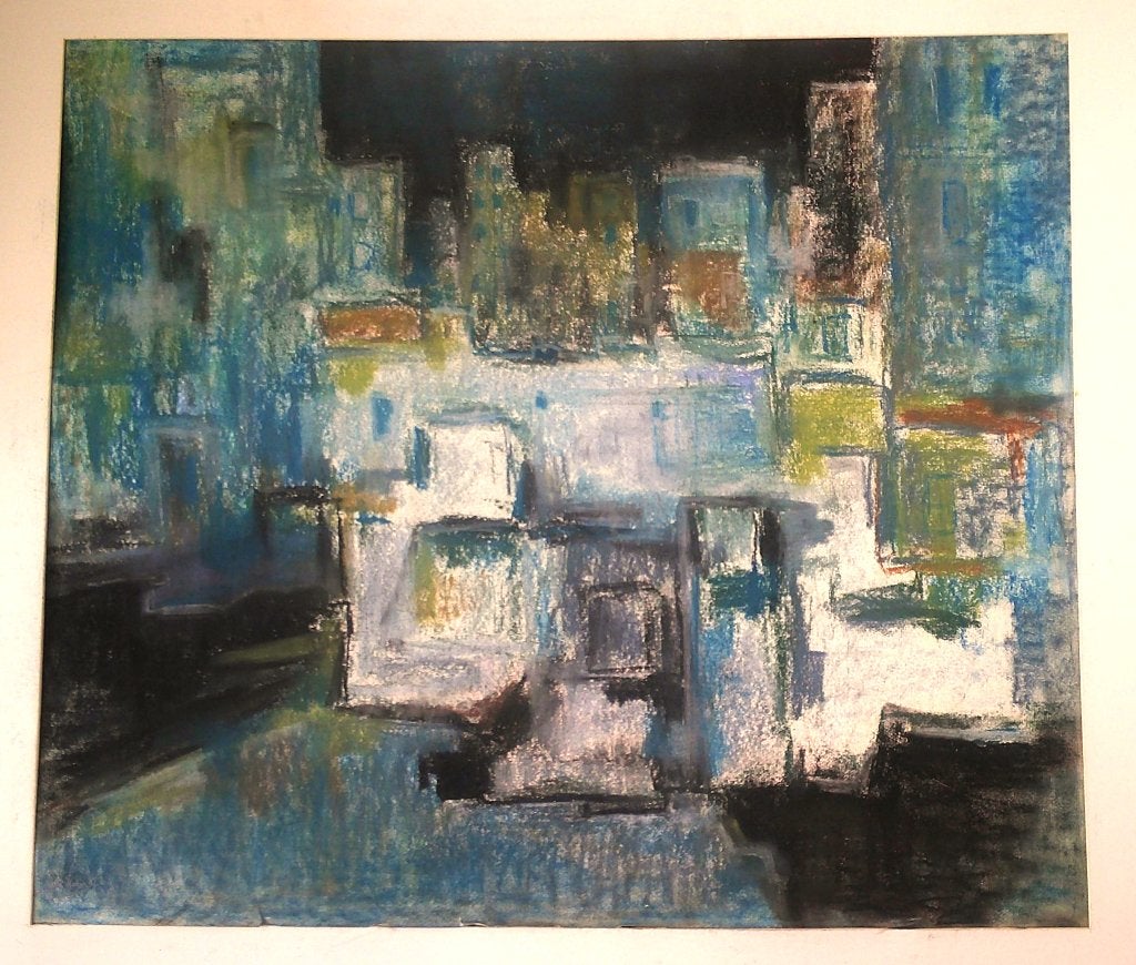 Zuid-Franse stad '90 - Jelle Hoogstra (1924-2003), Antiek en Kunst, Expressionistisch, Ophalen of Verzenden, Papier, Stads- / dorpsgezicht