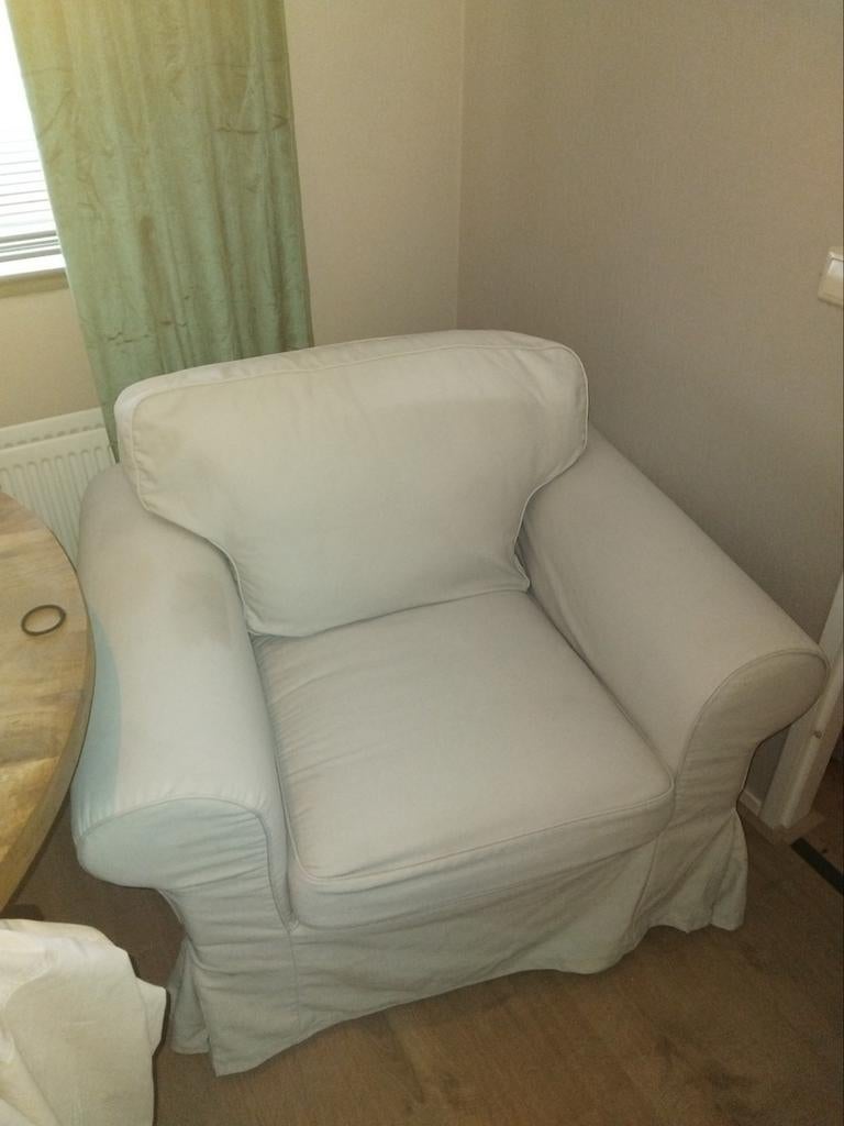 IKEA Ektorp fauteuil met wit/crème hoes, Huis en Inrichting, Gebruikt, Klassiek, Comfortabel, 75 tot 100 cm, Ophalen of Verzenden