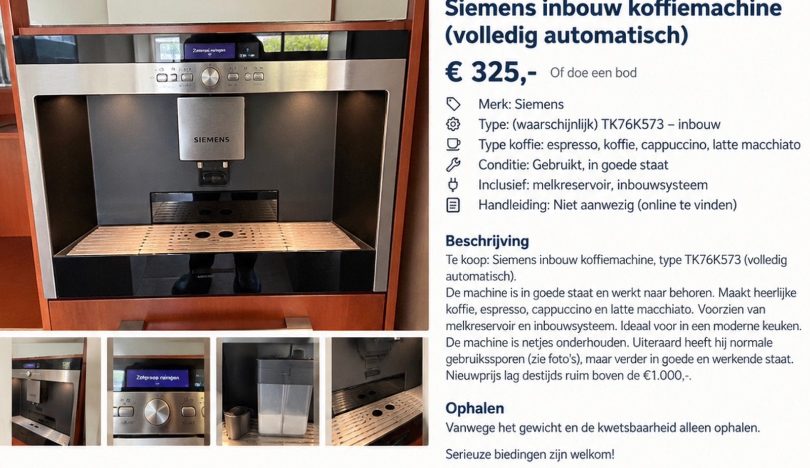 Mooie siemens inbouw koffie apparaat prijs 200, Ophalen, Zo goed als nieuw