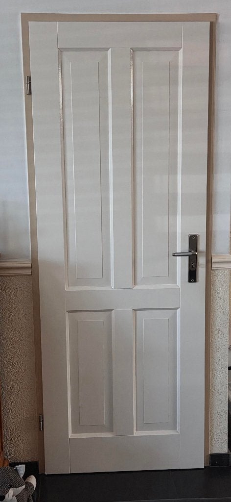 Houten Panelen opdekdeur rechtdraaiend, Ophalen, Minder dan 80 cm, Binnendeur, Zo goed als nieuw