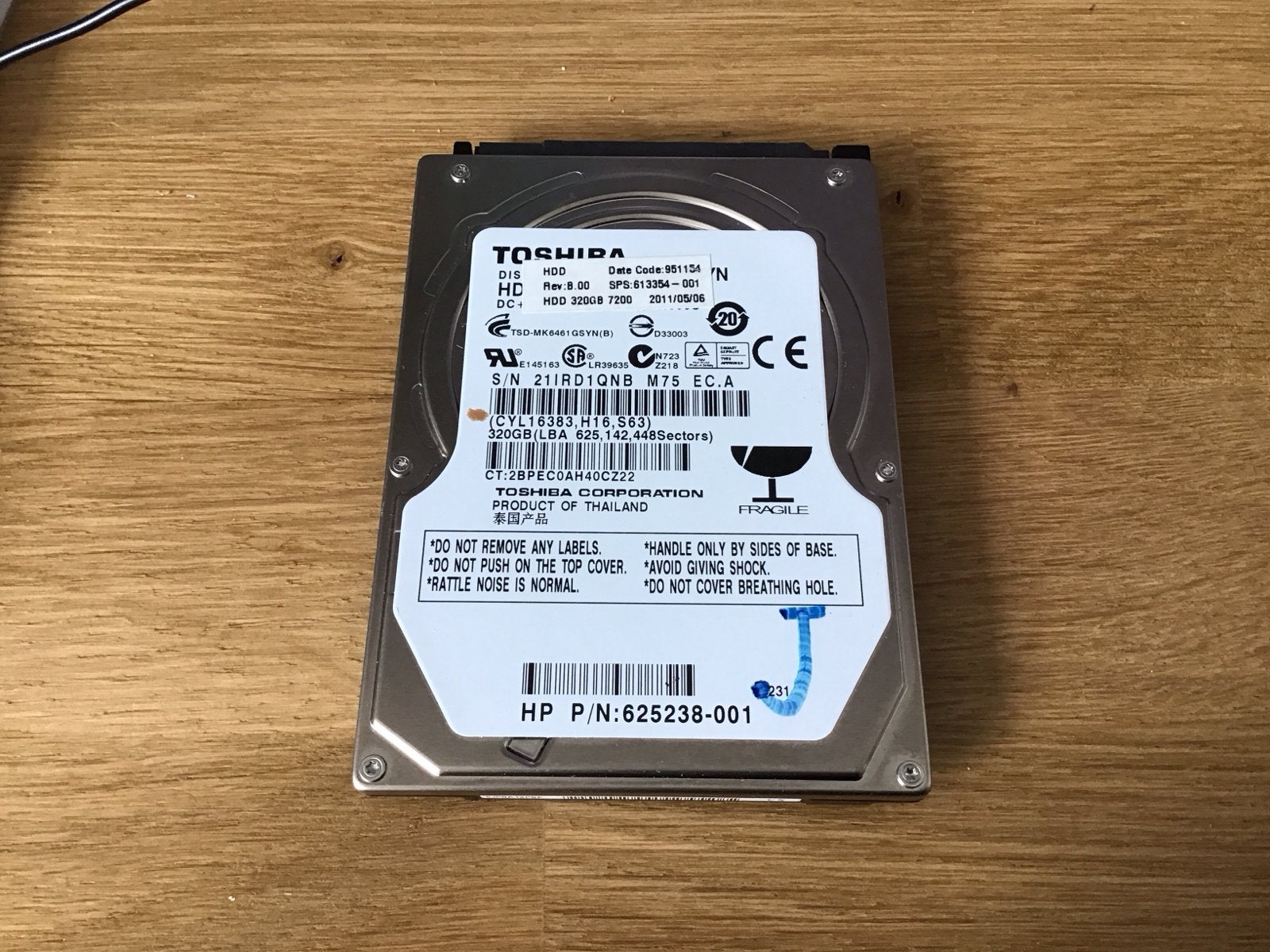 Toshiba 320GB HDD - Interne harde schijf voor laptop. 2,5”, Computers en Software, Ophalen, Intern, Gebruikt, Laptop