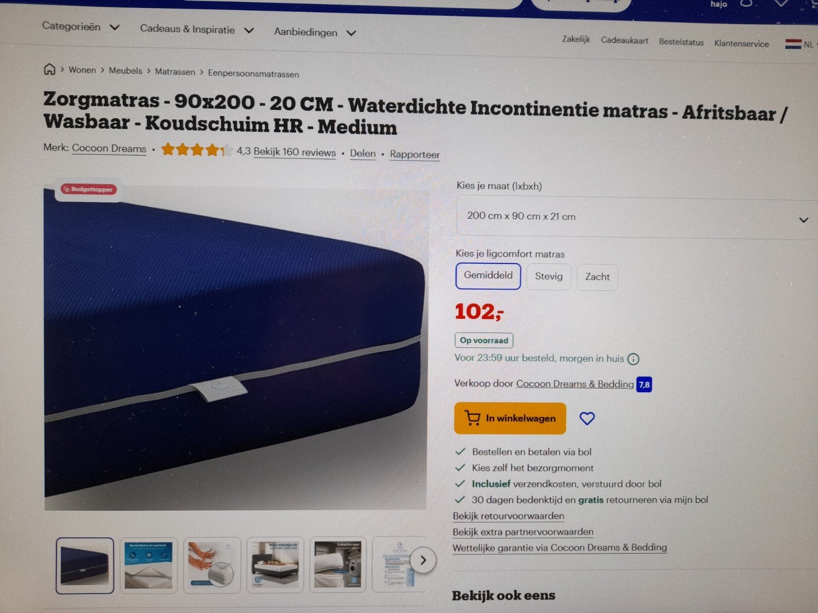 Zorgmatras - 90x200 - Koudschuim HR - Medium, Ophalen, 90 cm, Eenpersoons, Nieuw