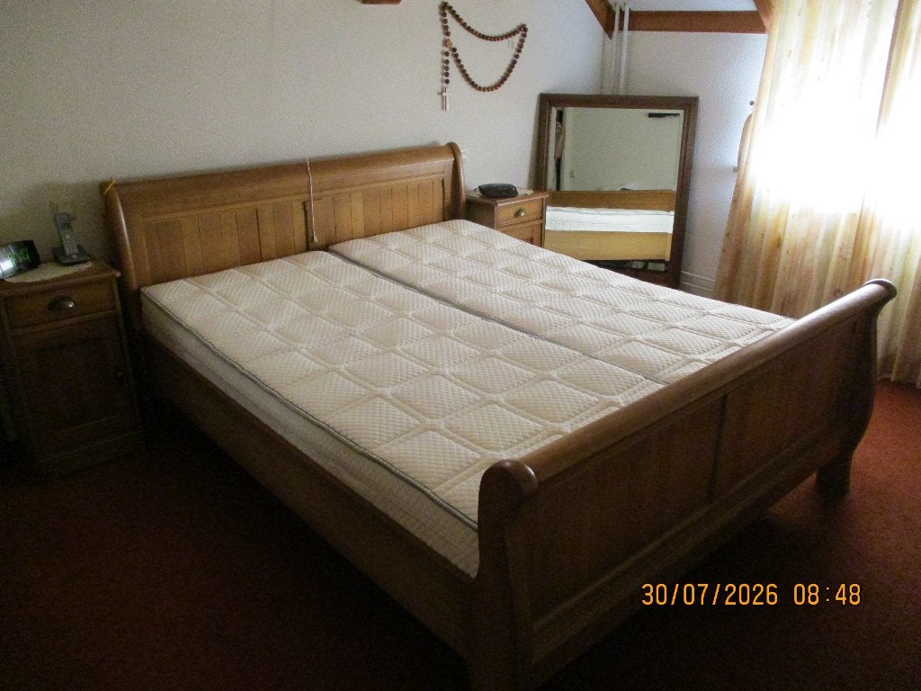 COMPLEET UITGERUST EIKEN BED, Ophalen, Zo goed als nieuw, Tweepersoons, Rustiek eiken