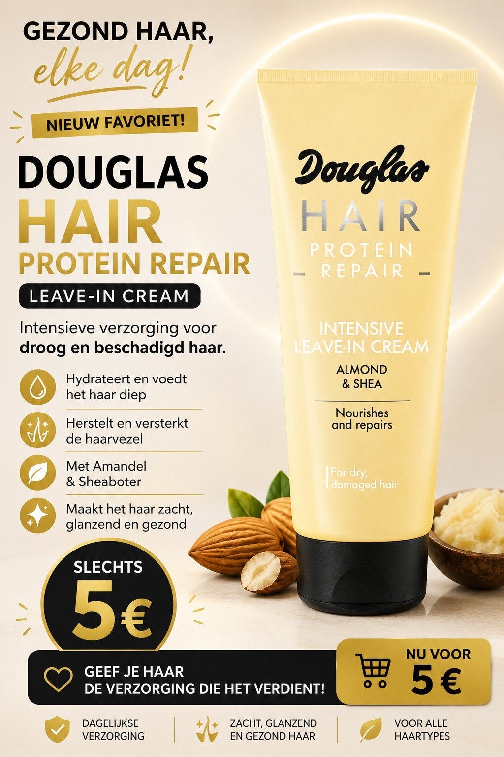 Douglas Hair Protein Repair Leave-in Cream - 5 euro, Ophalen of Verzenden, Nieuw, Haarverzorger of -hersteller