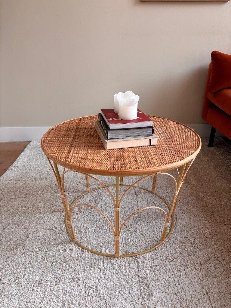 Round rattan coffee table, Ophalen, Gebruikt, Rond, Minder dan 50 cm
