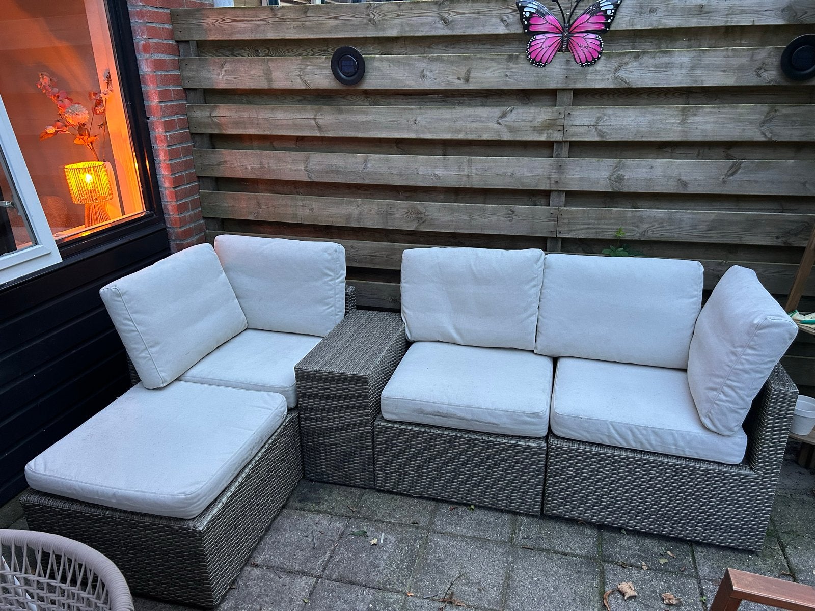 Wicker loungeset (leen bakker) met kussens (IKEA), Ophalen, 5 zitplaatsen, Gebruikt, Loungeset