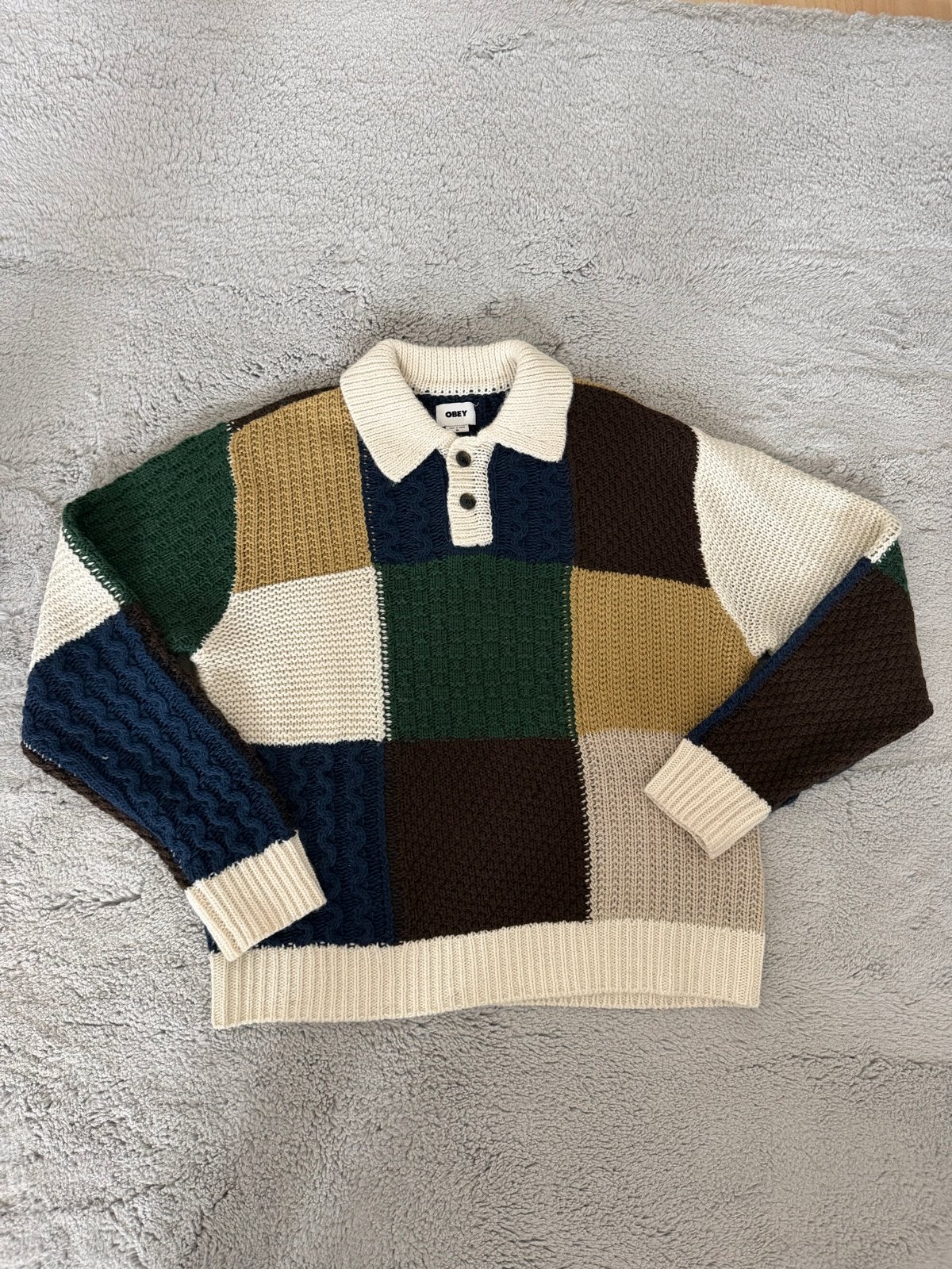 Obey Oversized Gebreide Trui Patchwork Maat M, Ophalen of Verzenden, Nieuw, Maat 48/50 (M), Meerkleurig