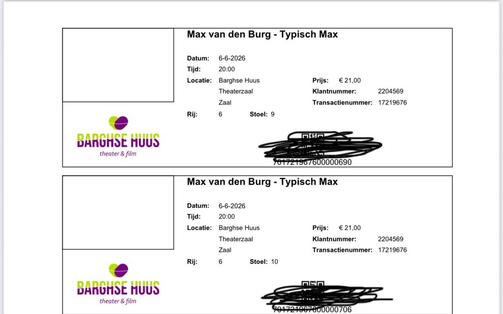 2 kaartjes 6 juni. Max vd Burg: maxicosi, Tickets en Kaartjes, Twee personen, Juni