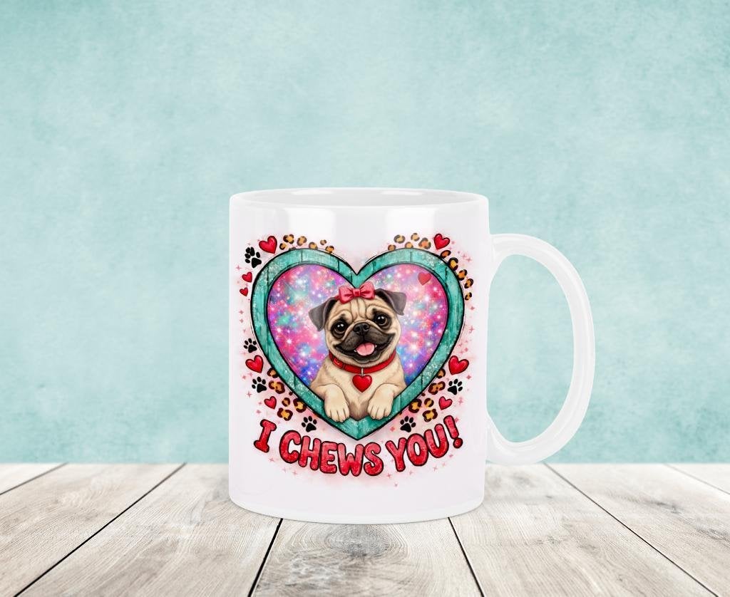 I Chews You Mopshond Mok - Valentijnsdag, Verzenden, Keramiek, Nieuw, Overige stijlen