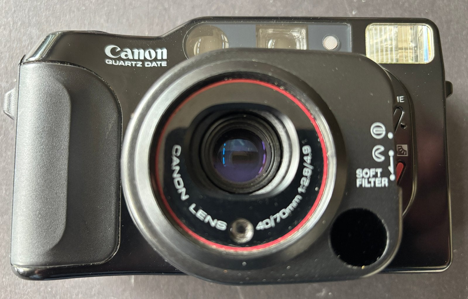 Canon Quartz Top Twin Date Compact Camera met 40/70mm lens, Ophalen of Verzenden, Gebruikt, Compact, Canon