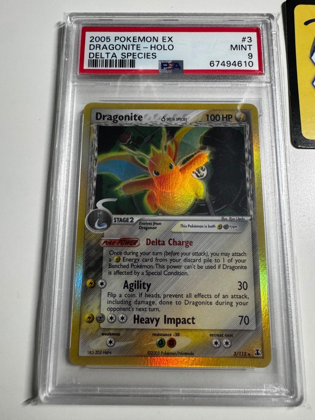 Pokemon Ex Delta Species Dragonite Holo #3 - PSA 9 POP 280, Ophalen of Verzenden, Zo goed als nieuw, Losse kaart, Foil