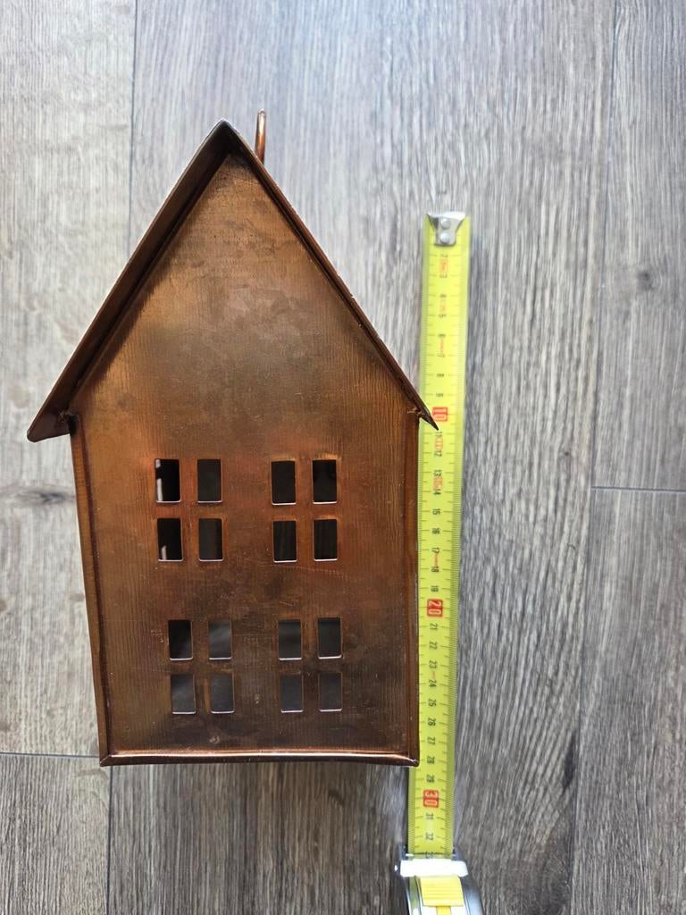 Koperen Kandelaar Huisje - Sfeervolle Decoratie, Gebruikt, Overige kleuren, Ophalen of Verzenden, Metaal