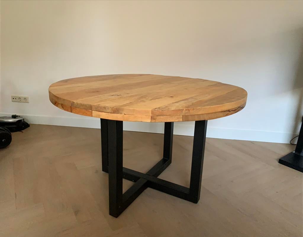 Ronde eettafel mango hout 120cm, Huis en Inrichting, Tafels | Eettafels, Ophalen, 100 tot 150 cm, Rond, Zo goed als nieuw